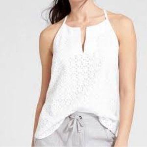 Athleta Top Tank Tassled Sleeveless Racerback White Eyelet